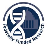 Badge indicating that a breakthrough in cancer research was made using federal funds